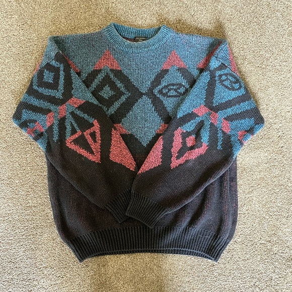 80s moody print large vintage knit sweater - Picture 3 of 10